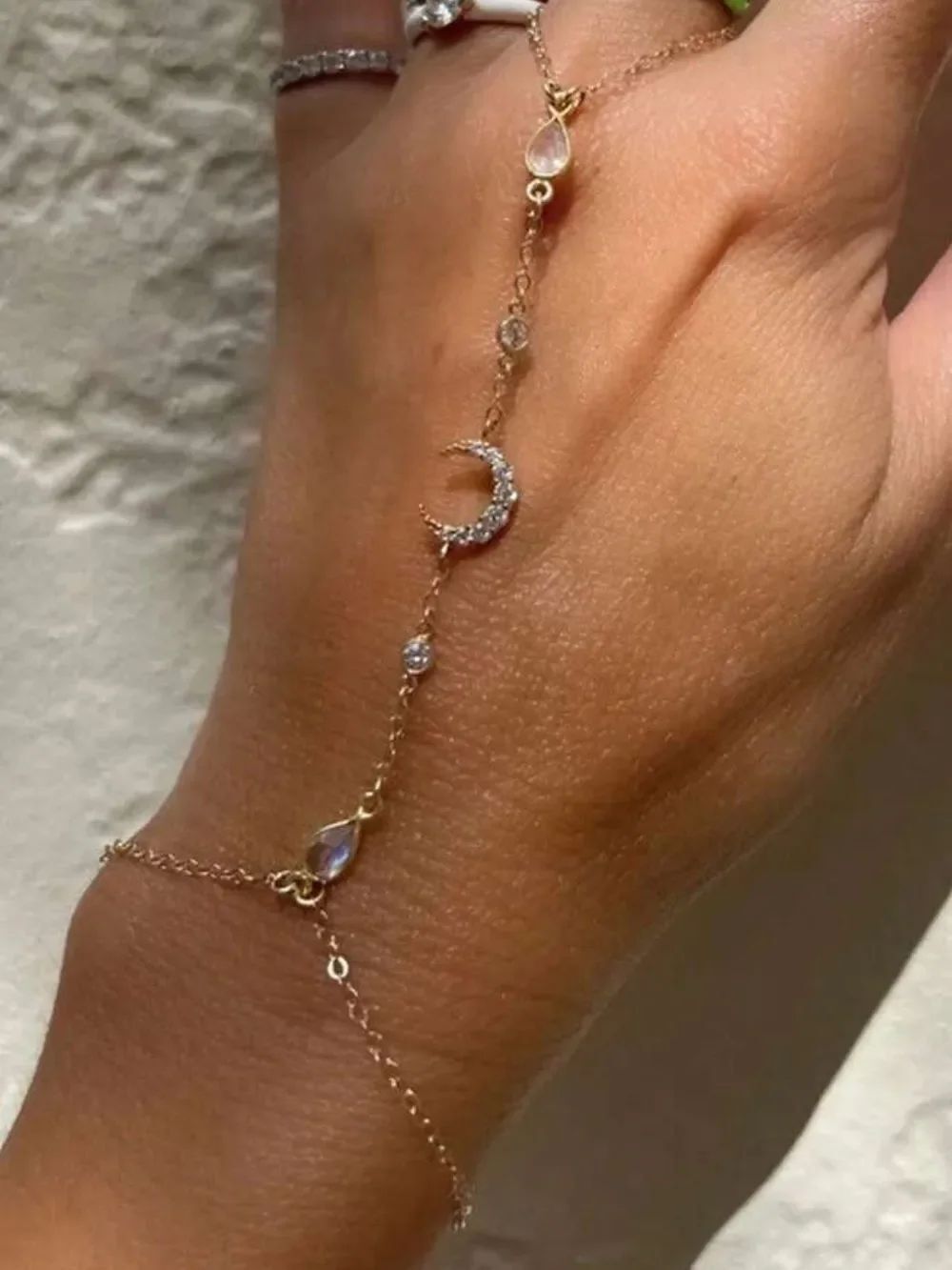 Moonstone Crescent Hand Chain S1495